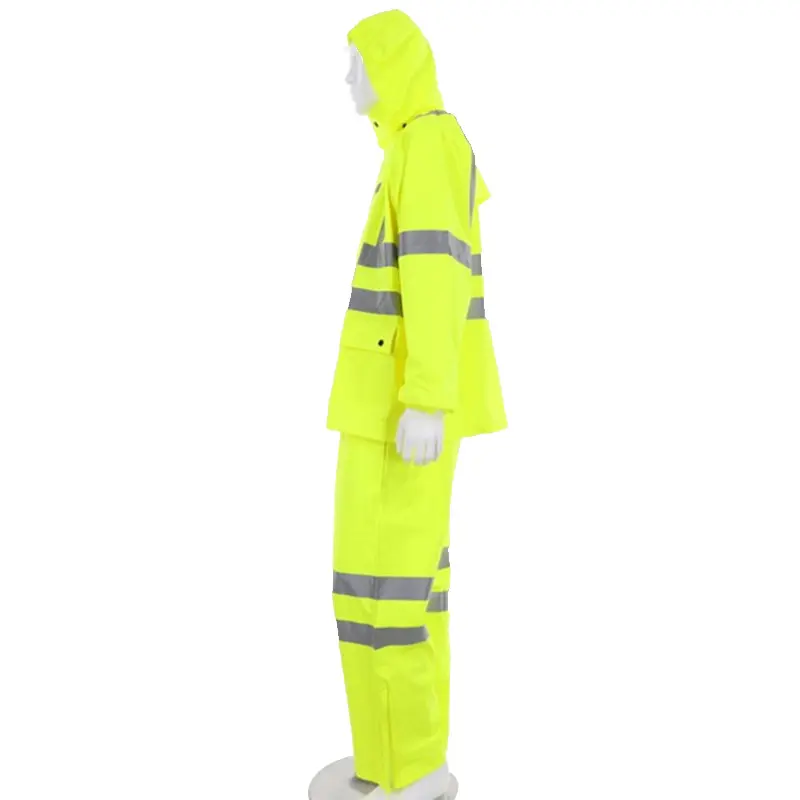 China High Visibility Reflective PU Waterproof Fabric Rain Suit Supplier, Factories