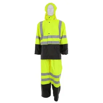 Hi-Visibility PU Cotton Poly Blend Stretch Fabric Reflective Rain Suit