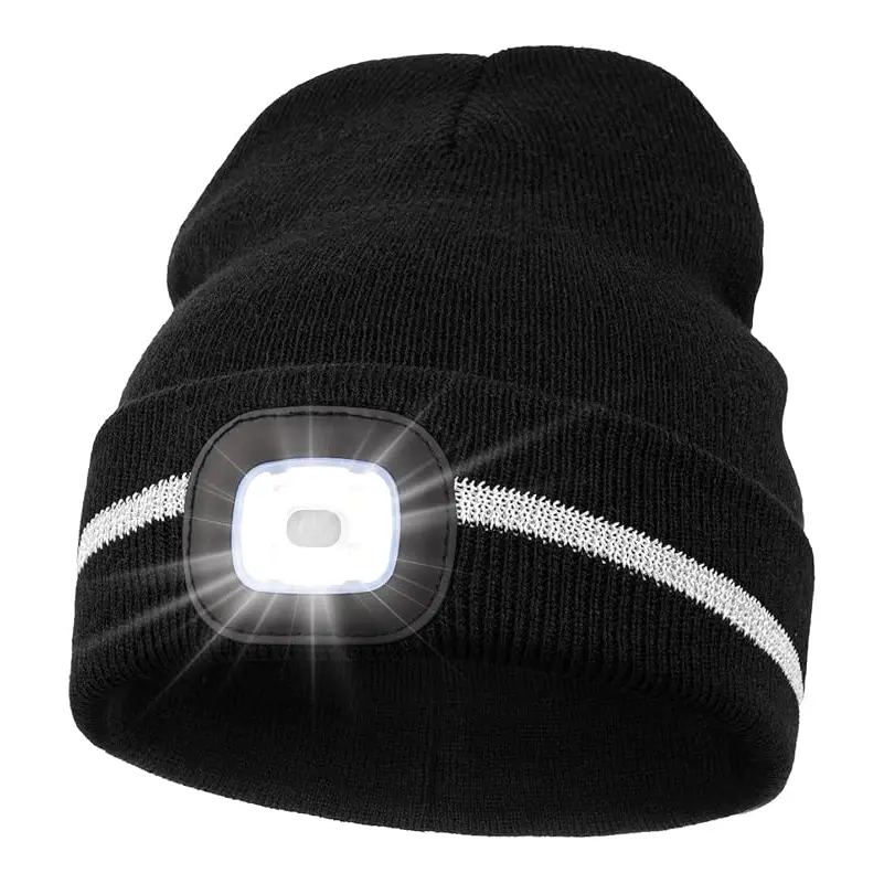 China Unisex USB Rechargeable 4 LED Headlamp Cap Winter Hat for Outdoor Sport Ski Running Manufacturers, Factory