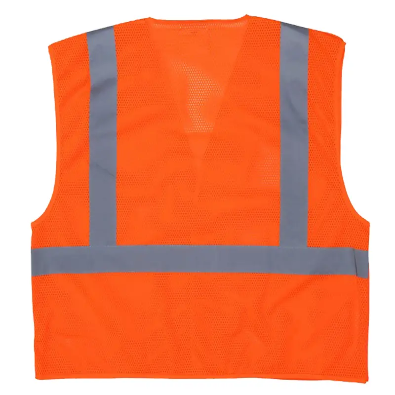 Wholesale Hi-Vis Reflective Orange Safety Vest Mesh Fabric with 2 Inch Silver Stripes ANSI Class 2 Supplier, Factories