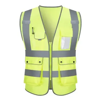 Unisex High Visibility Zipper Reflective Stripes Safety Vest Jacket with Pocket
