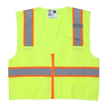 Hi-Vis Reflective Lime Safety Vest with 3-Inch Lime Silver Stripes Zipper Front Closure