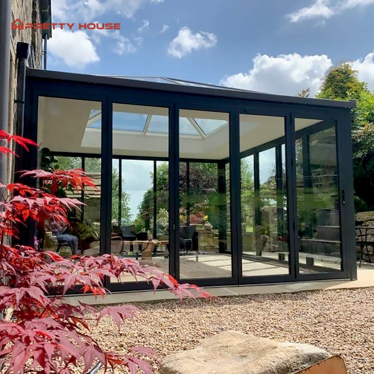 Waterproof Veranda Bifold Exterior Bi-Fold Glass Door Aluminum Frame Folding Glass Door House Folding Door