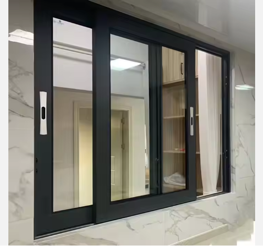 Custom Modern Black Aluminum Frame Sliding Window Double Glazed Glass Stainless Steel Screen Durable Custom Window Design