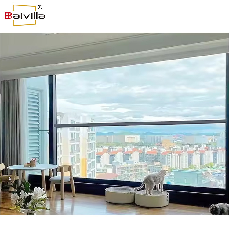 Smart Motorized Vertical up and Down Sliding Windows Aluminum Heat Insulation Glass Balcony Panoramic Lifting Window