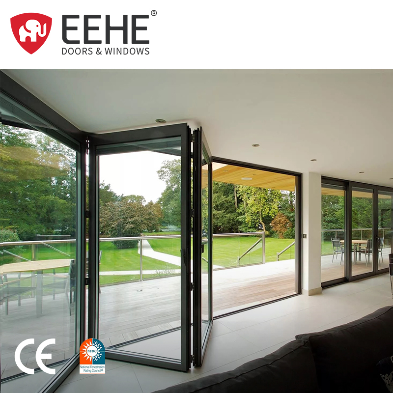 EEHE Exterior Hurricane Resistant Organ Sliding Doors Aluminum Double Glazed Bi-Folding Patio Doors