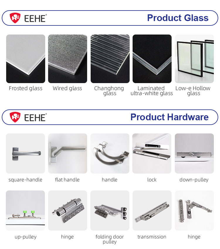 EEHE Exterior Hurricane Resistant Organ Sliding Doors Aluminum Double Glazed Bi-Folding Patio Doors