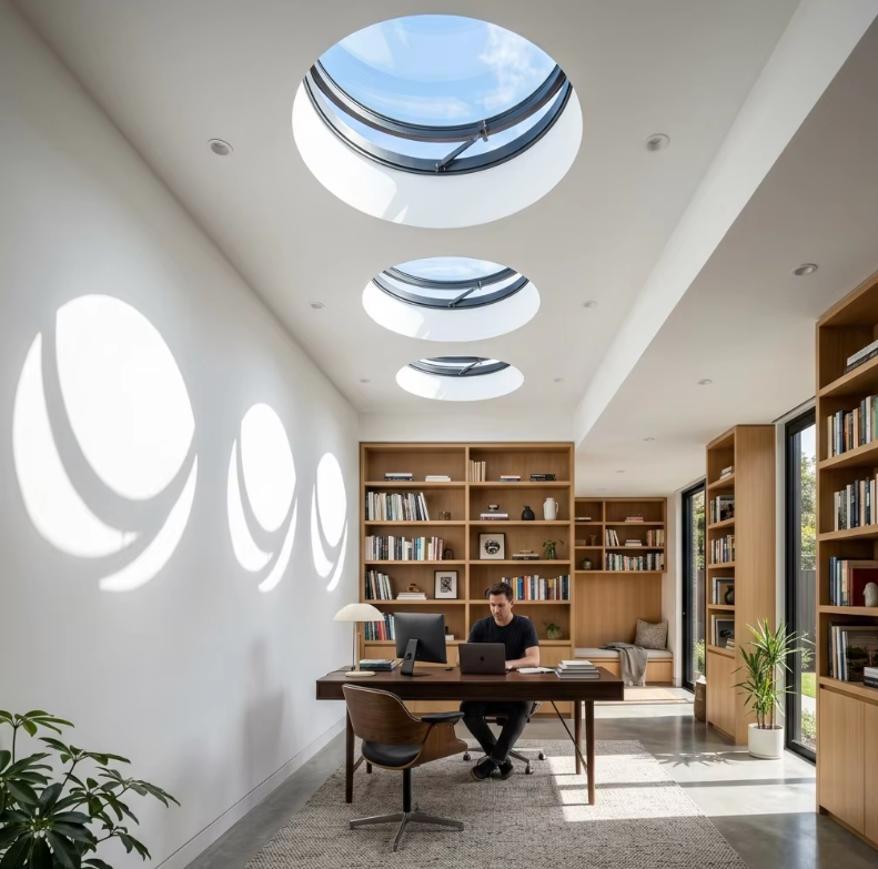 BOCHARM Smart Home Electric Circular Skylight Motorized Round Roof Window WiFi Control for Luxury Modern Living Room App