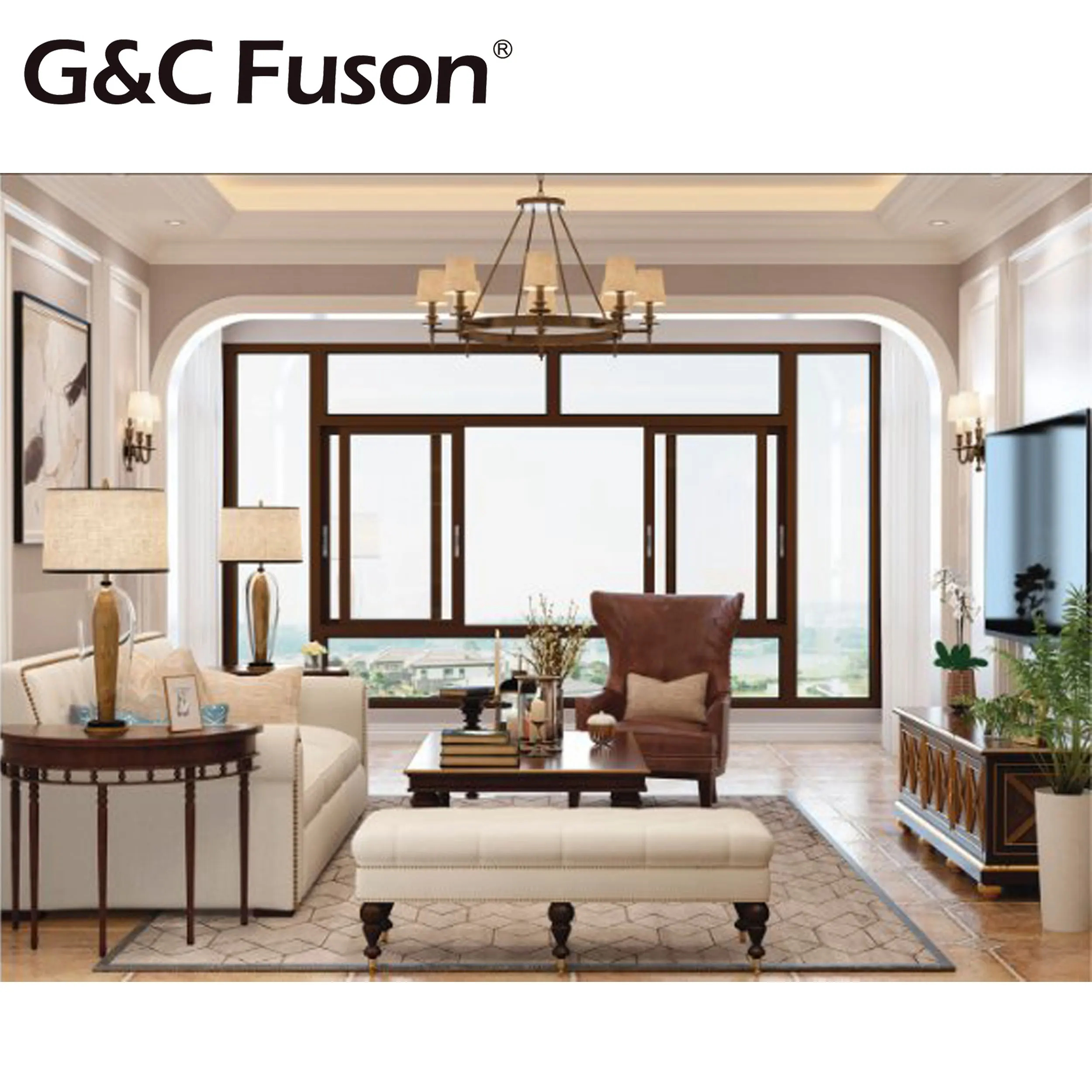 Fuson New Product Wholesale Traditional Design Double Glazing Grated Aluminum Window Sliding Window