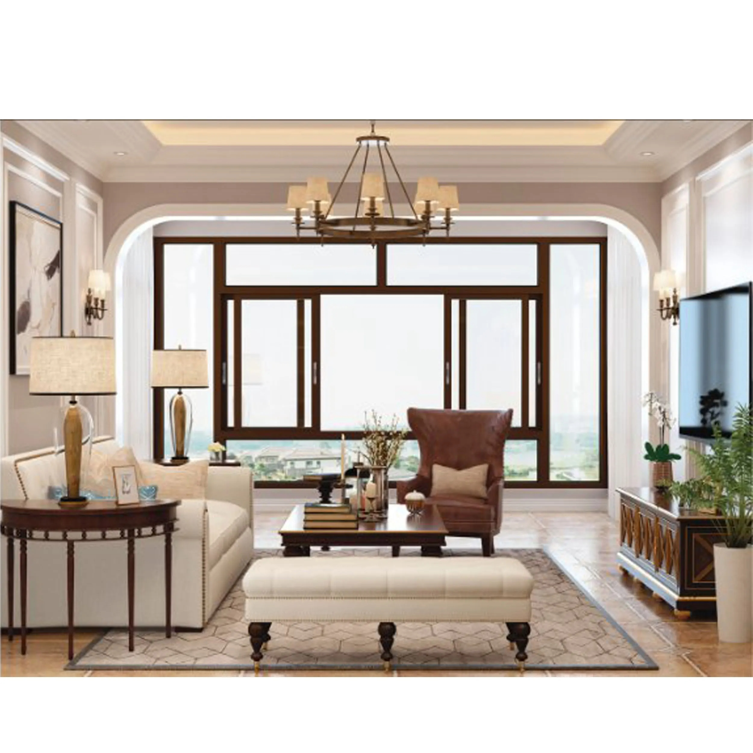 Fuson New Product Wholesale Traditional Design Double Glazing Grated Aluminum Window Sliding Window
