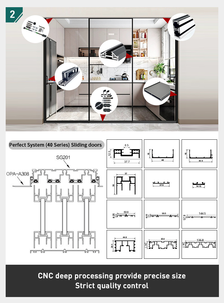 40 slim Sliding Bathroom Glass Door Slim Profile Aluminium Door windows for Partition Room Aluminum Sliding glass Doors Profiles