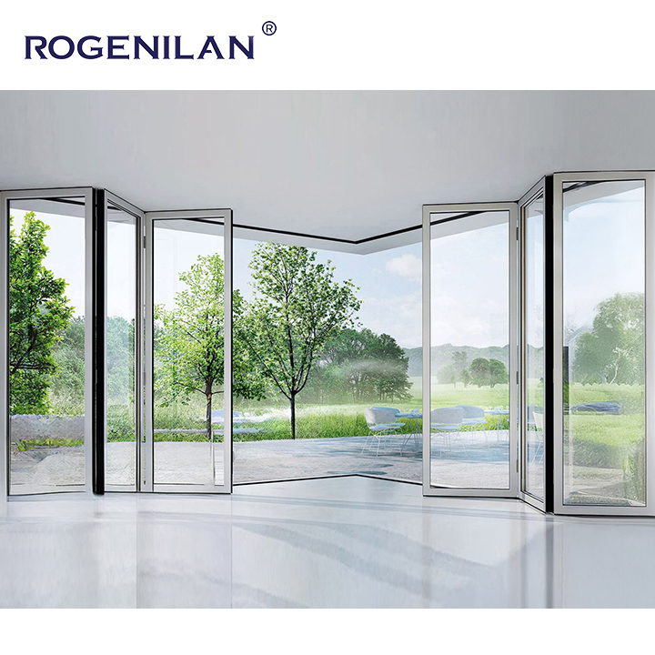 Rogenilan Patio Outdoor Accordion Folding windows and Doors Customized Veranda Aluminium Corner Bi Folding Door