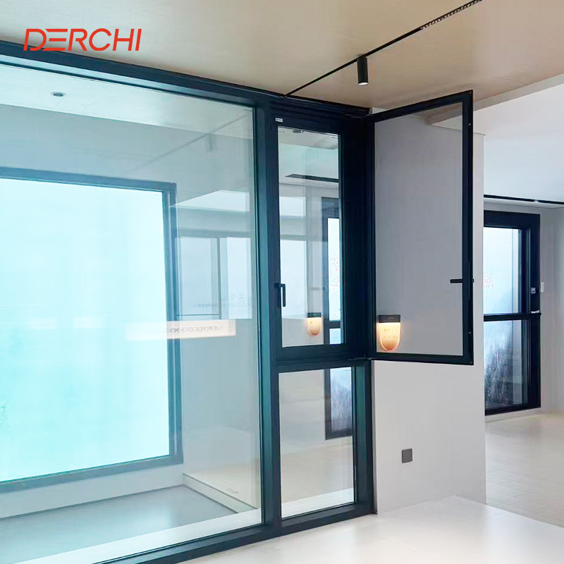 DERCHI Hot Sale Fast Delivery Aluminum Casement Windows Double Glazed Soundproof Thermal Break Hurricane Proof windows
