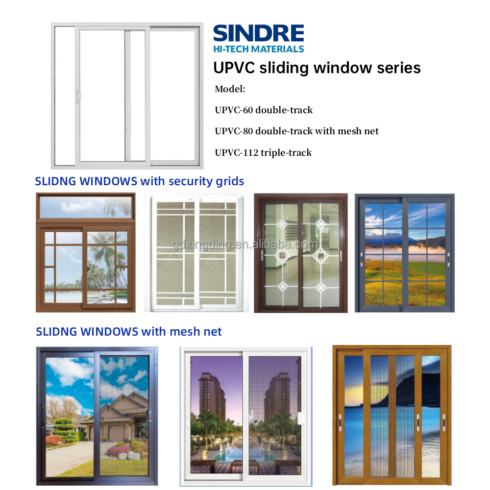 UPVC Sliding Window Soundproof Windproof Hurricane Impact Glass Customize Color Windows