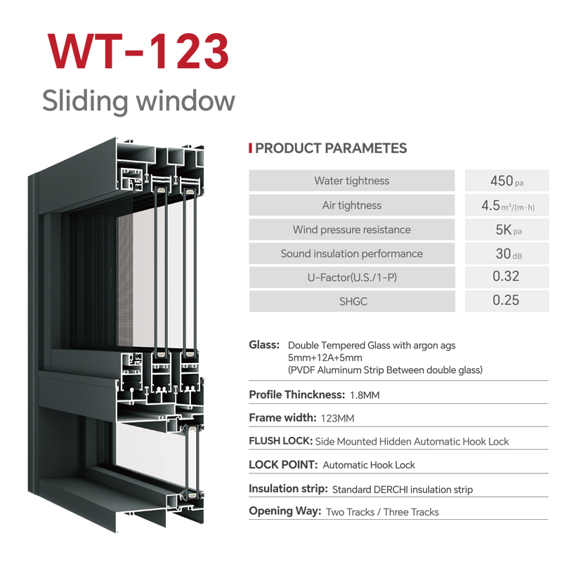DERCHI Aluminium Automatic Vertical Anti-Theft Heat Insulation Waterproof Double Glazed Sliding Window