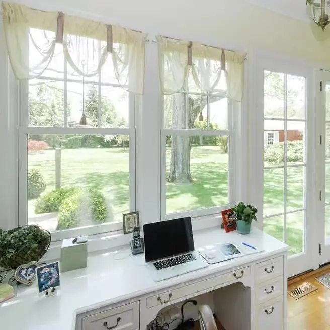 Modern Design Single Double Hung Residential UPVC PVC Windows Vinyl Double Glass with Fiberglass Screen Netting Plastic Frame