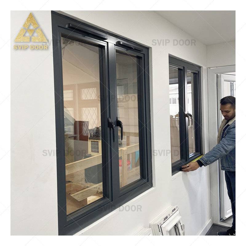 Black Aluminum Alloy Swing Casement Window Double-glazed Tempered Glass Stainless Steel Frame for Residential