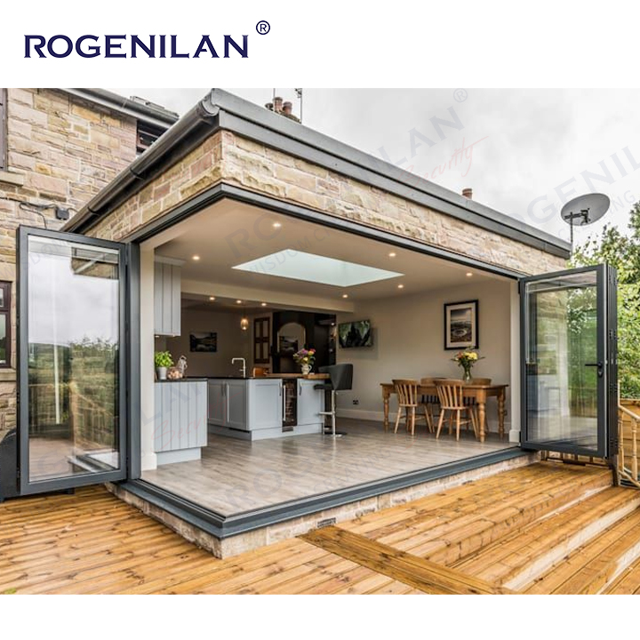 Rogenilan Patio Outdoor Accordion Folding windows and Doors Customized Veranda Aluminium Corner Bi Folding Door