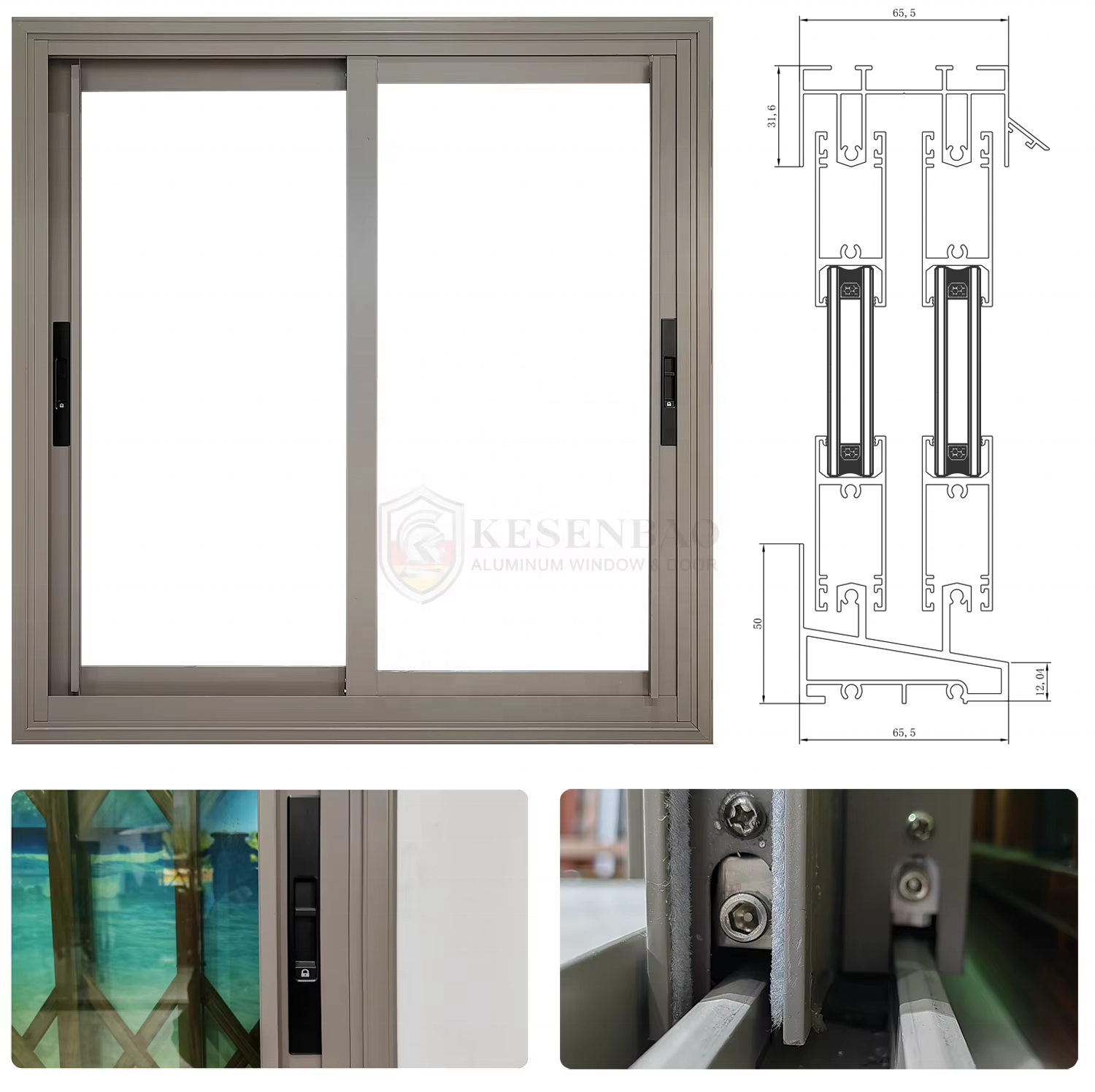 CE Resistance Hurricane Impact Aluminium Sliding Glass Window With Mosquito Net For House Use