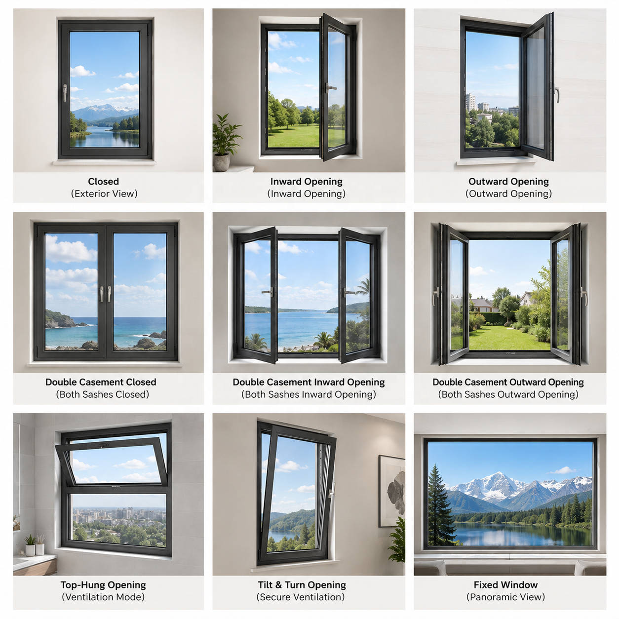 NOVA NFRC CE Double Glazed Aluminum Alloy Swing Casement Window Thermal Break System for Energy Efficient Villa Homes