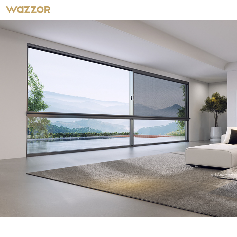 Wazzor Hotel Hurricane Impact Window Balcony Soundproof Double Glass Aluminum Windows Triple Glaze Black Aluminum Sliding Window