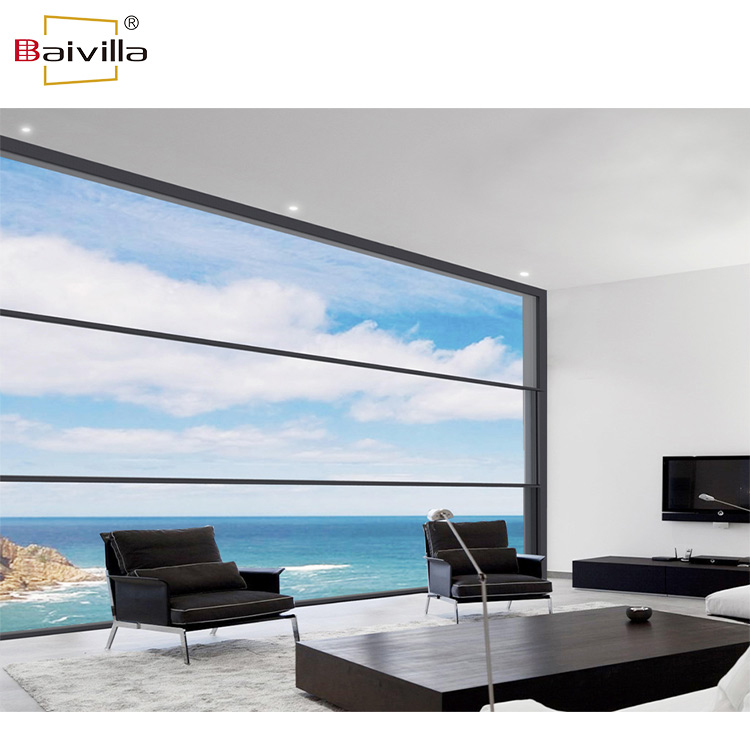 Smart Motorized Vertical up and Down Sliding Windows Aluminum Heat Insulation Glass Balcony Panoramic Lifting Window