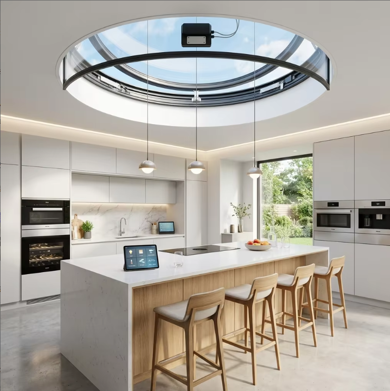 BOCHARM Smart Home Electric Circular Skylight Motorized Round Roof Window WiFi Control for Luxury Modern Living Room App