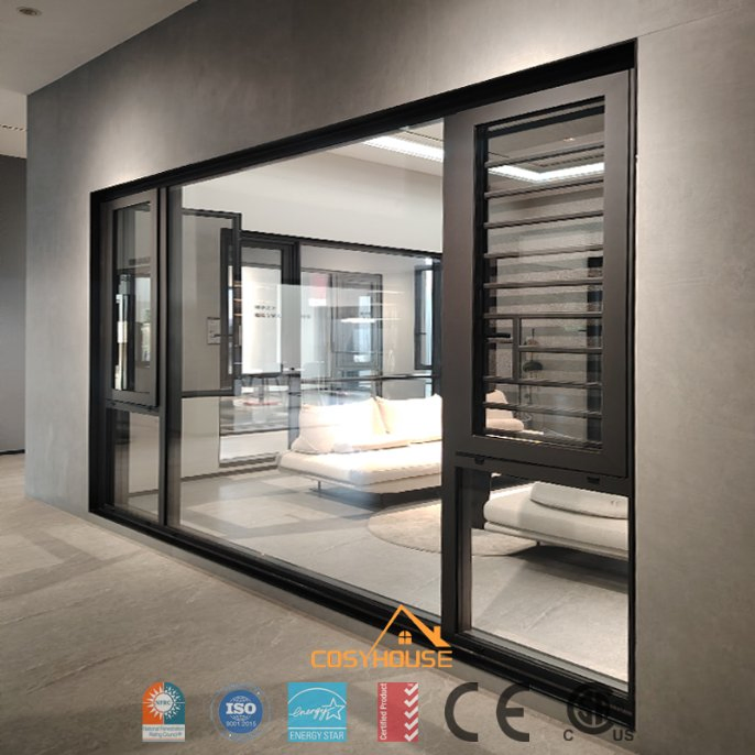 Aluminum Top Hung Awning Window with Fixed Glass Double Glazed Energy Efficient for Modern Homes