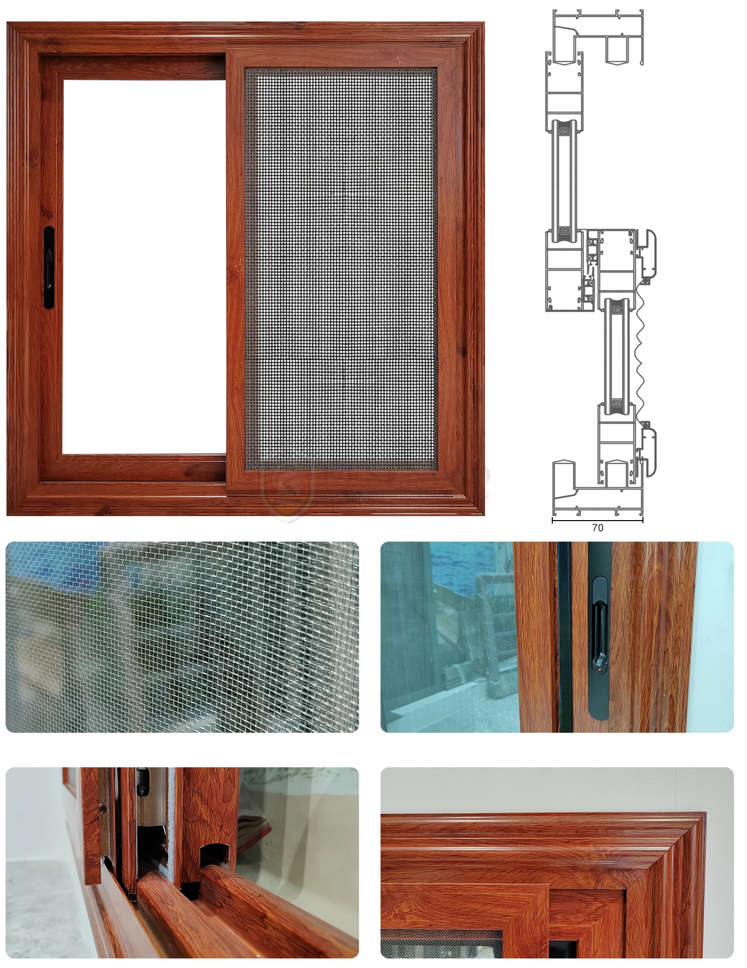 CE Resistance Hurricane Impact Aluminium Sliding Glass Window With Mosquito Net For House Use