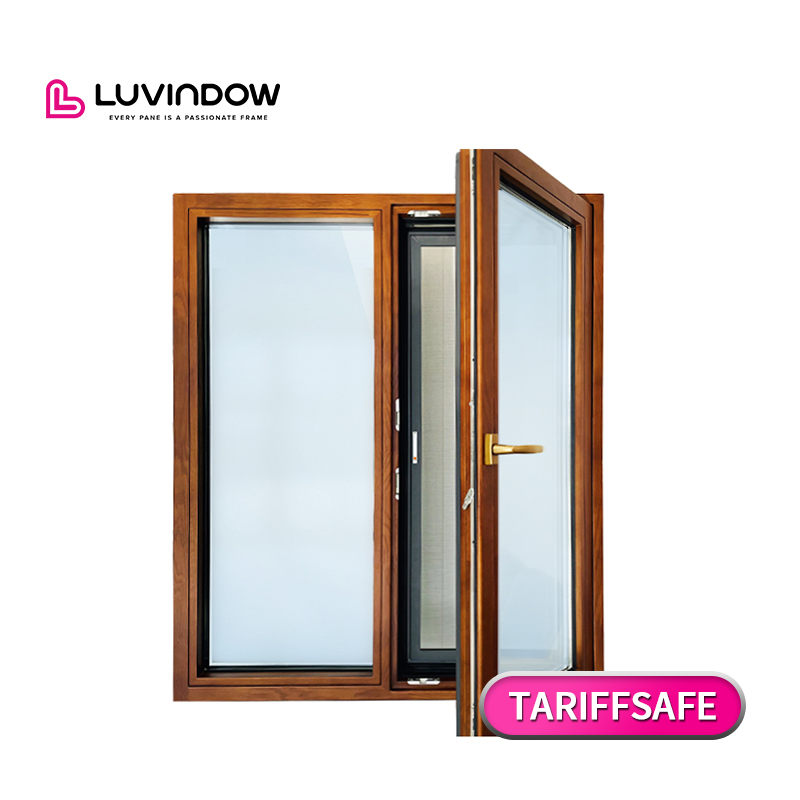 Luvindow European Style Standard Size Thermal Break Aluminium Wood Triple Pane House Glass Casement Windows