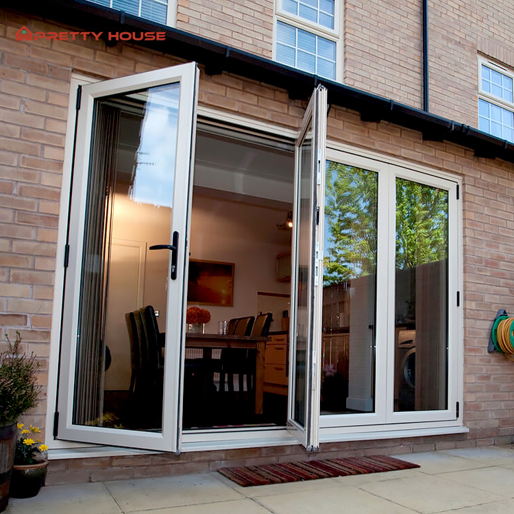 Waterproof Veranda Bifold Exterior Bi-Fold Glass Door Aluminum Frame Folding Glass Door House Folding Door
