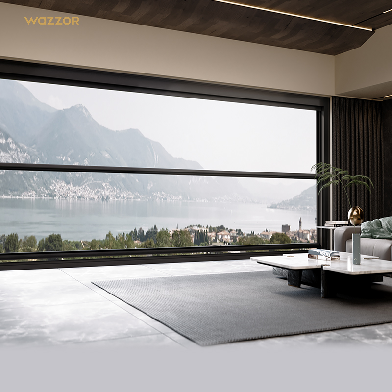 Wazzor Smart Electric Lift up Aluminum Toughened Glass Window Multifunction Soundproof Verticals Sliding Balcony Windows