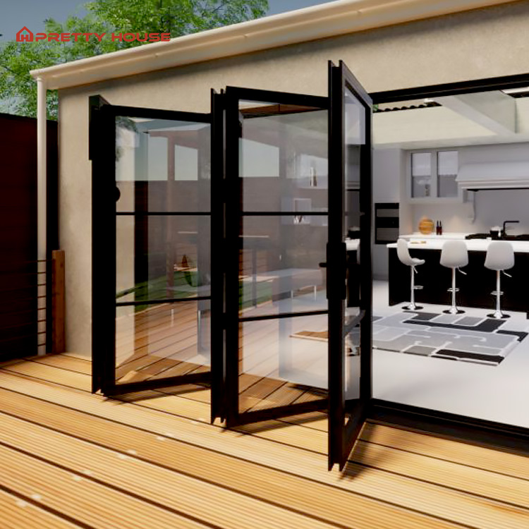 Waterproof Veranda Bifold Exterior Bi-Fold Glass Door Aluminum Frame Folding Glass Door House Folding Door
