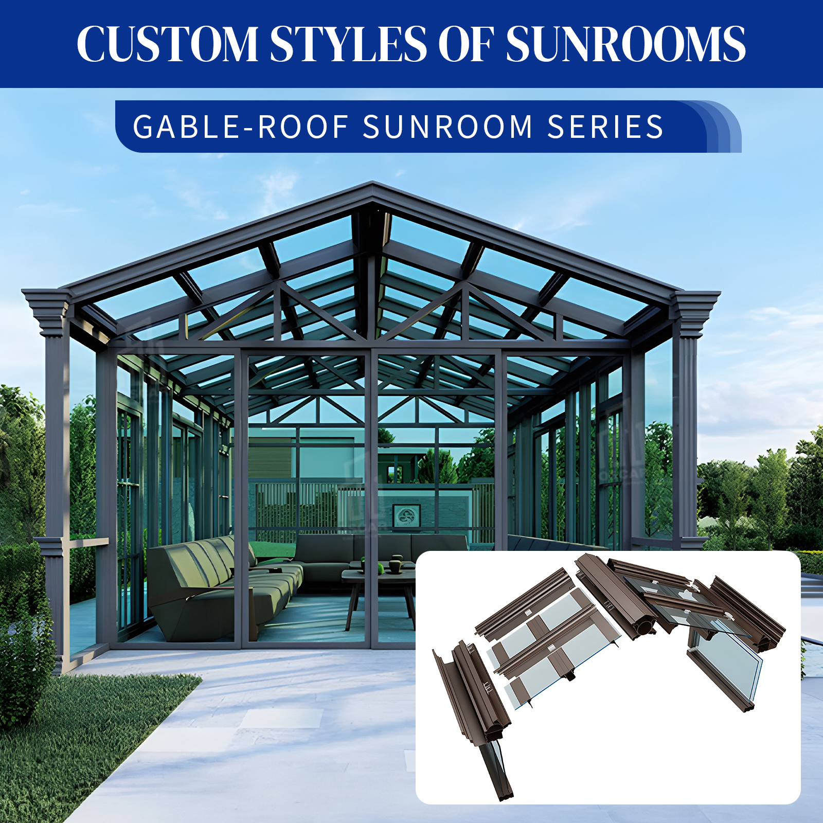 Customized Large Aluminum Fixed Glass Windows Villa House Office Commercial Building Aluminium Window Sunroom