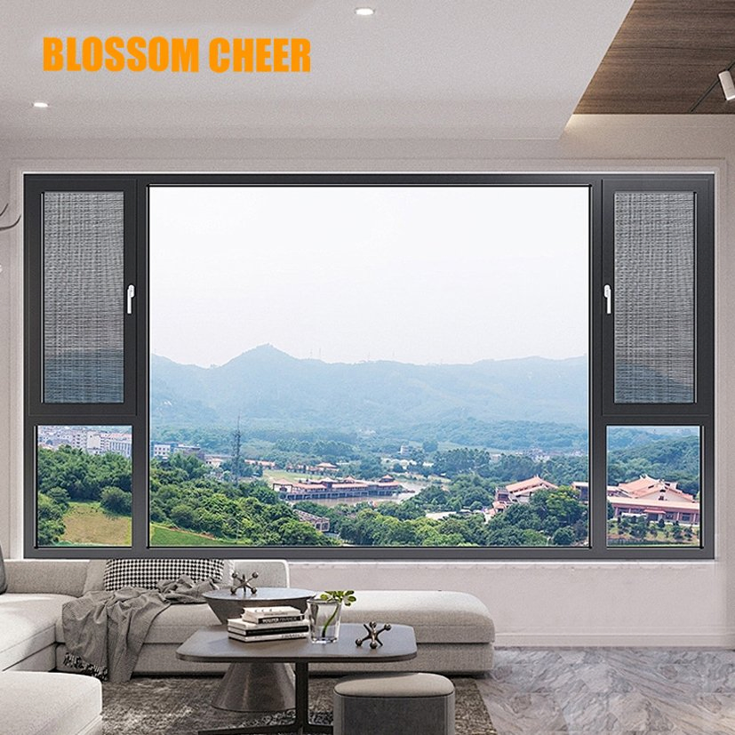 Flange Aluminum External Casement Window Security Screen Double Insulating Glass