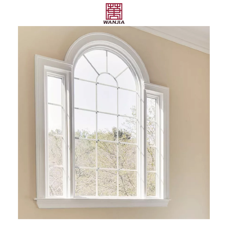 French Style Custom Grilles Design Arched Top Fixed Glass Window UPVC Vinyl Fixed Window