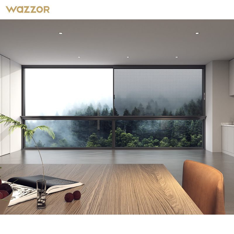 Wazzor Hotel Hurricane Impact Window Balcony Soundproof Double Glass Aluminum Windows Triple Glaze Black Aluminum Sliding Window