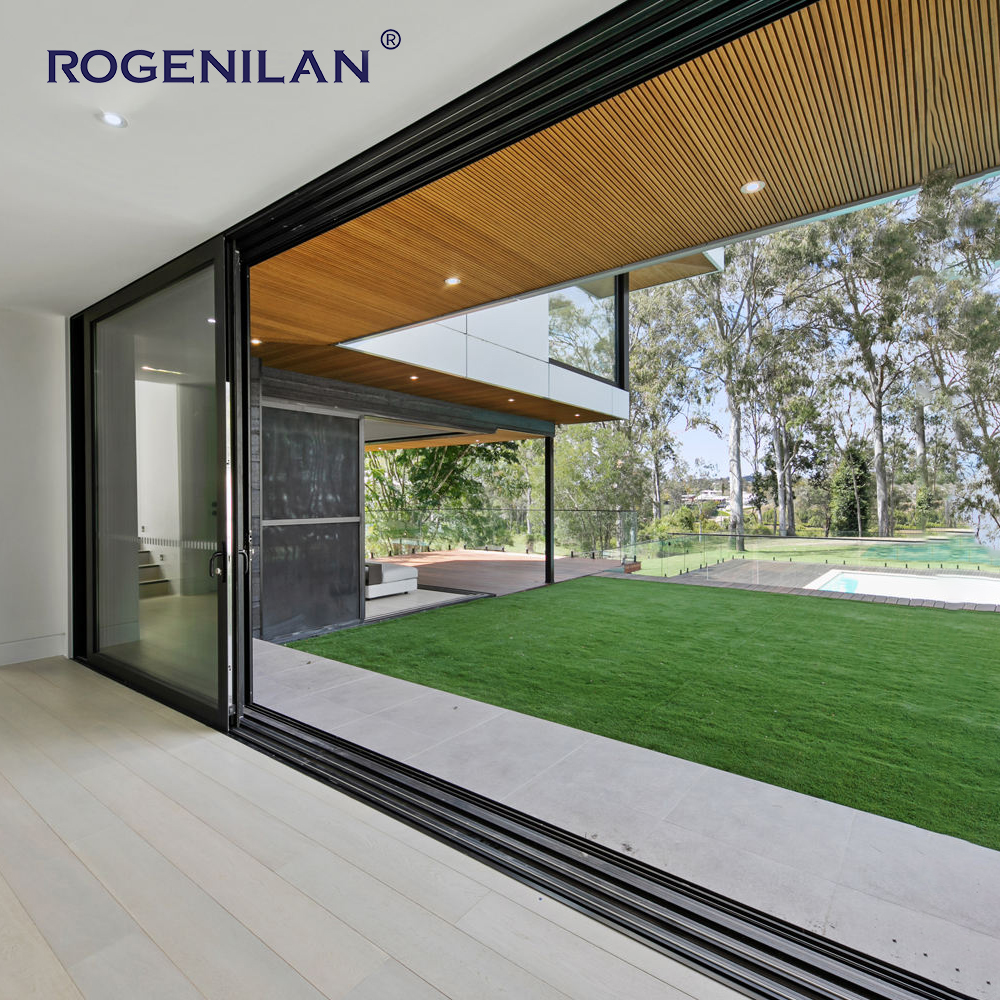 Rogenilan Patio AS2047 Aluminum Hurricane Proof Slide Doors windows Florida Double Glazed Lifting Sliding Glass Door