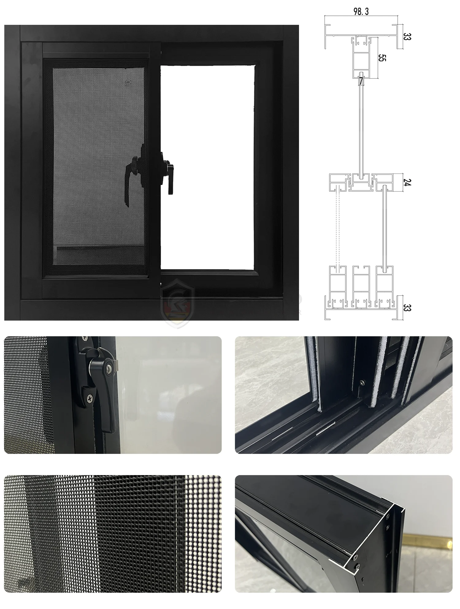 CE Resistance Hurricane Impact Aluminium Sliding Glass Window With Mosquito Net For House Use
