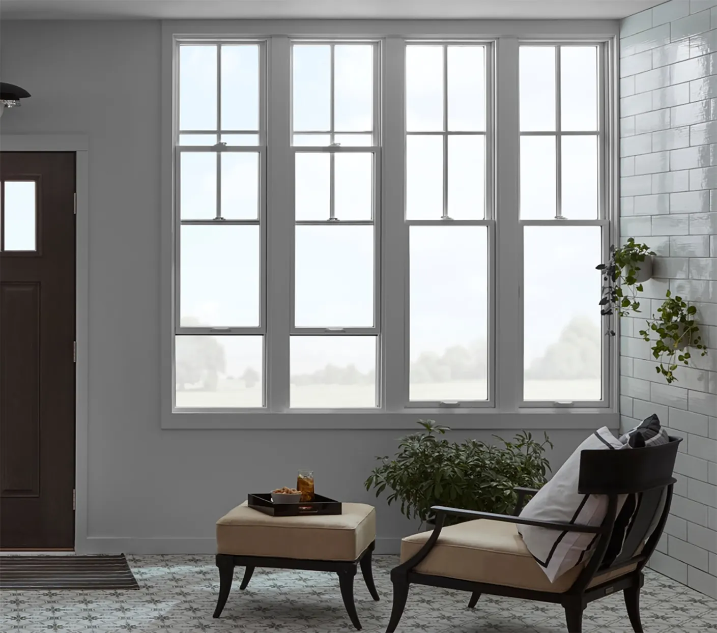 Modern Design Single Double Hung Residential UPVC PVC Windows Vinyl Double Glass with Fiberglass Screen Netting Plastic Frame
