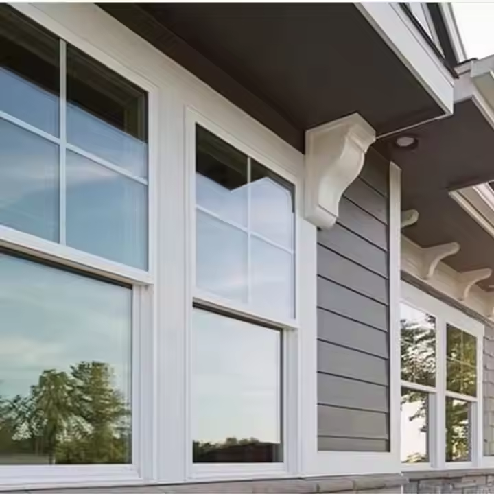 Modern Design Single Double Hung Residential UPVC PVC Windows Vinyl Double Glass with Fiberglass Screen Netting Plastic Frame