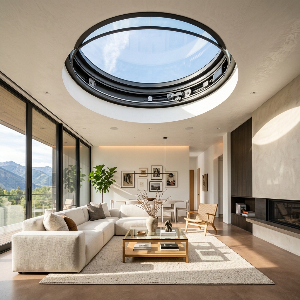 BOCHARM Smart Home Electric Circular Skylight Motorized Round Roof Window WiFi Control for Luxury Modern Living Room App
