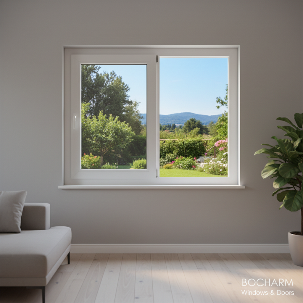 BOCHARM Modern UPVC Plastic Steel Sliding Window Windproof 5-Year Warranty for Container Homes Self-Built Houses Bedroom