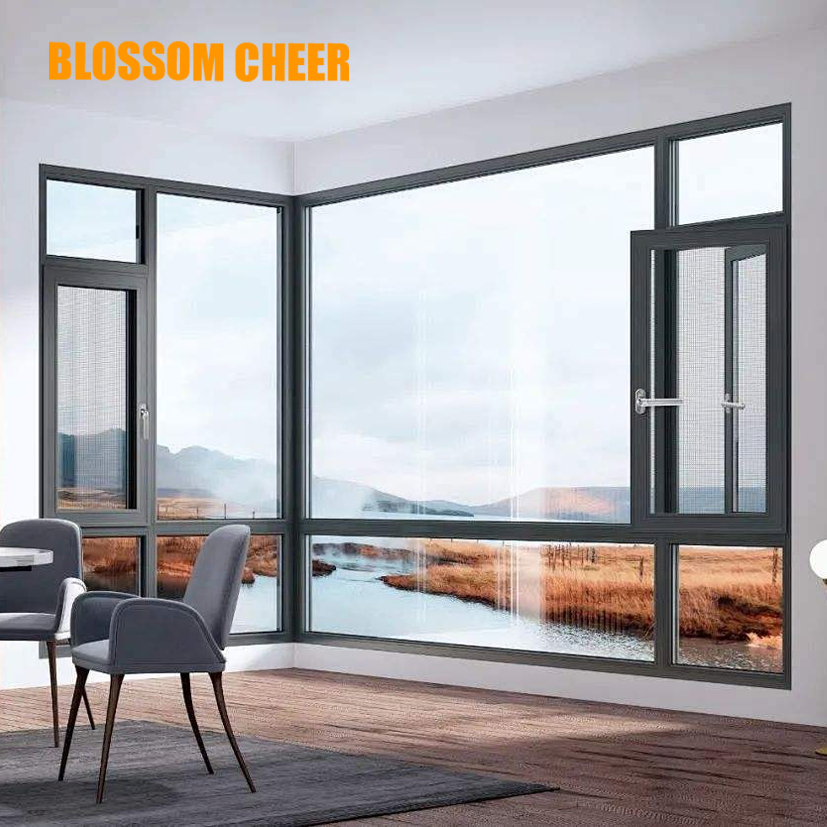 Flange Aluminum External Casement Window Security Screen Double Insulating Glass