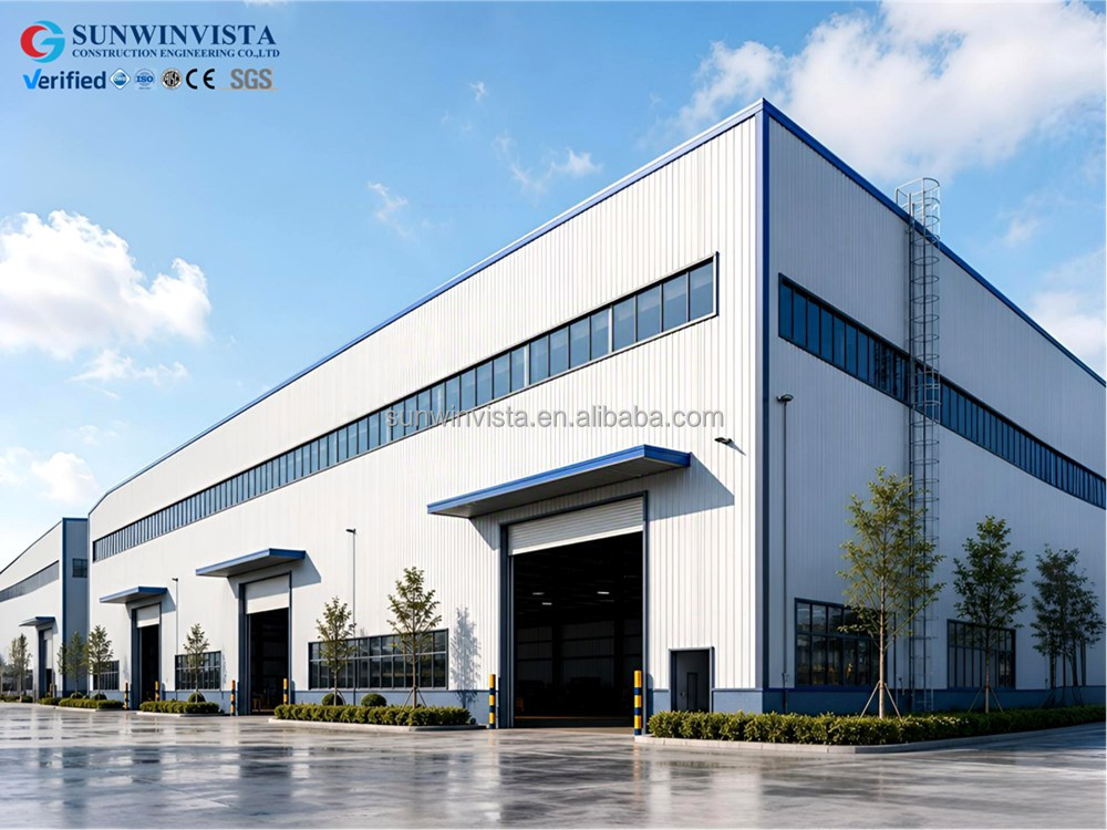 Low Cost Modern Industrial Prefabricated Light Steel Frame Warehouse High Wind Resistance Sliding Door Aluminum Alloy Windows