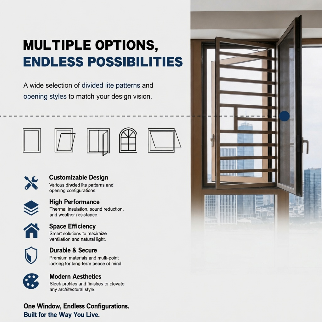 Custom Eco Friendly Thermal Break Aluminum Alloy Casement Window Low E Double Glazed Windproof Waterproof For Residence