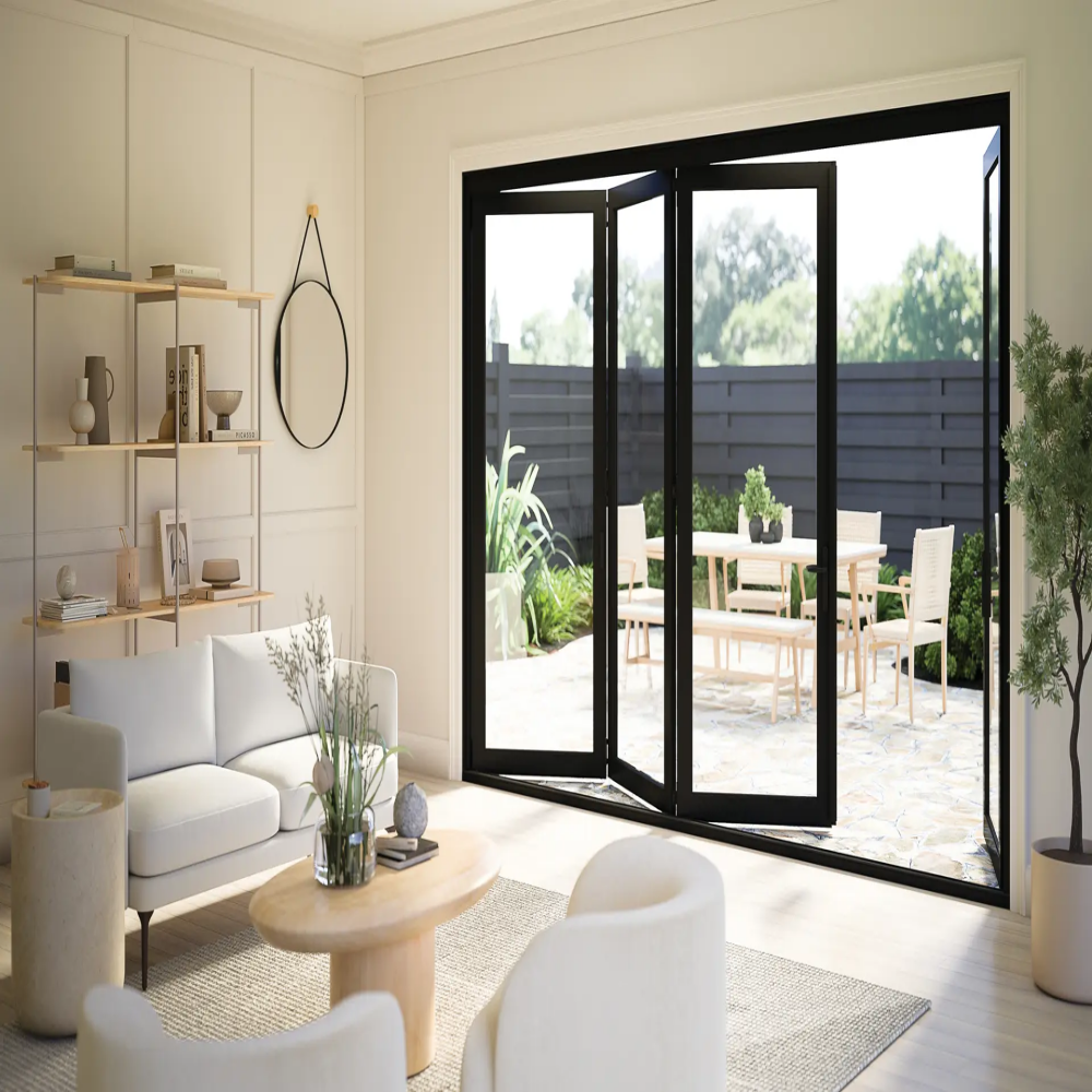 Certified Modern Exterior Outdoor Space Saving Waterproof Hurricane Impact Large Ventilation Glass Folding Aluminum Alloy
