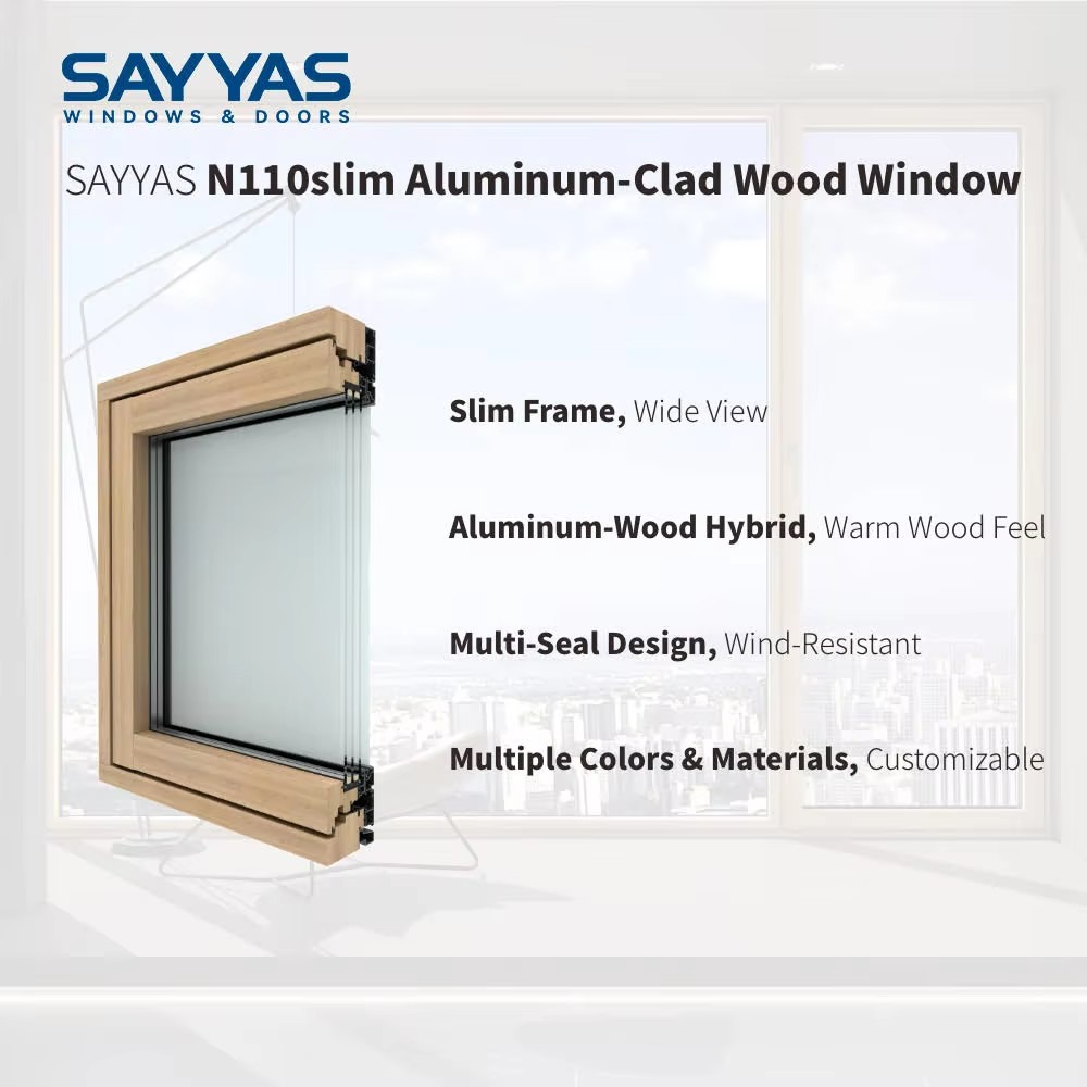 Soundproof Acoustic Fixed Aluminum Window for Luxury Home Office Hotel Bathroom Bedroom-Modern Design Sayyas Windows N110slim