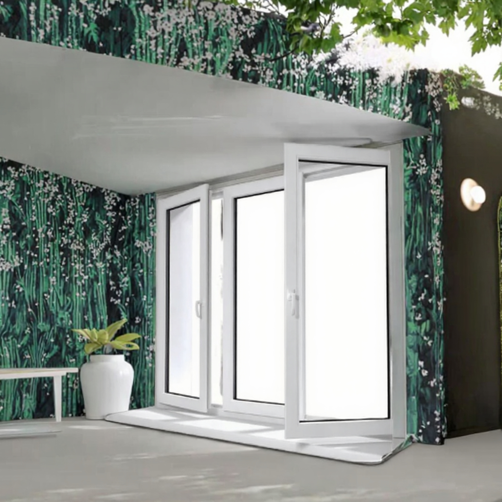 High Quality PVC UPVC Casement Double Swing Windows with Magnetic Screen for Bathroom Application