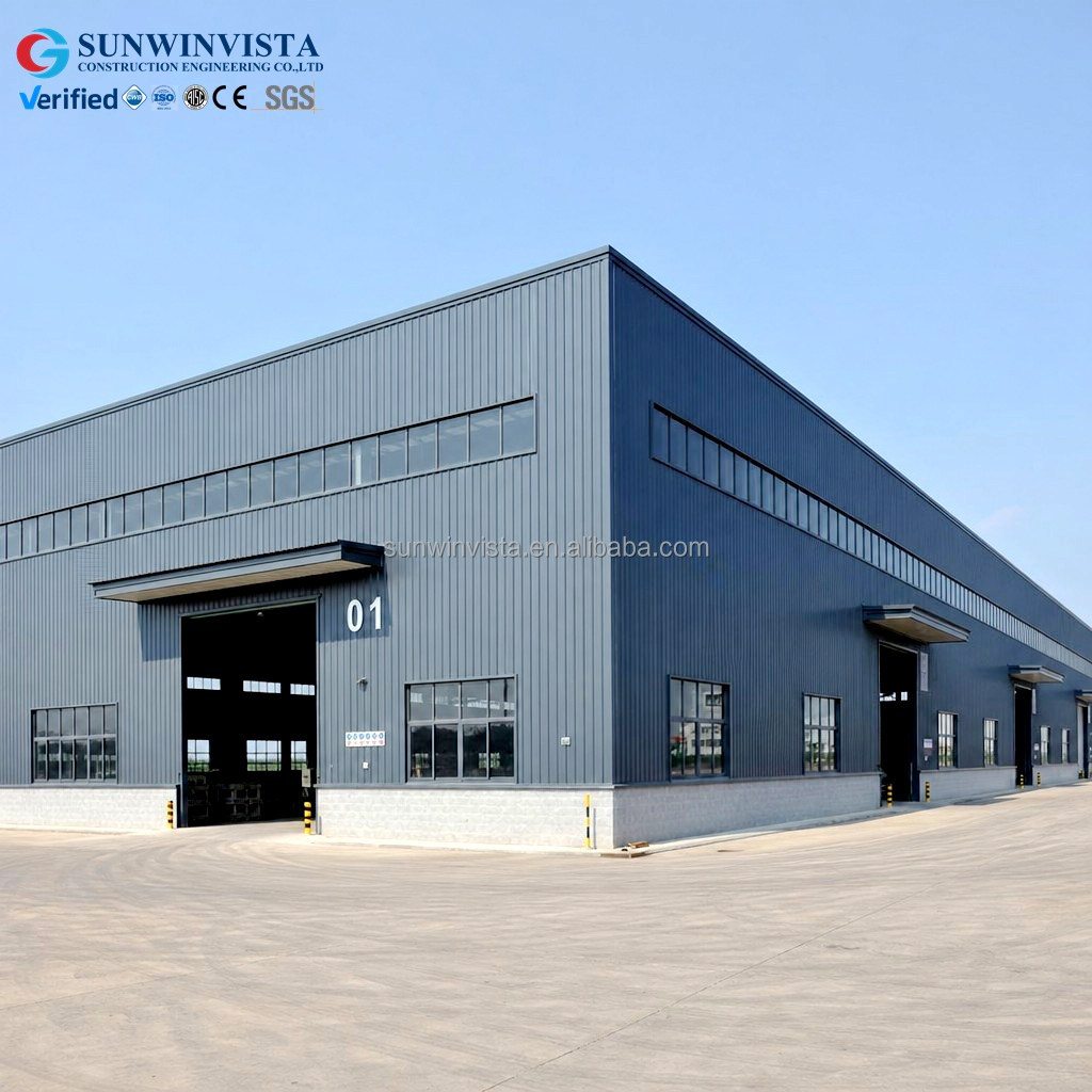 Low Cost Modern Industrial Prefabricated Light Steel Frame Warehouse High Wind Resistance Sliding Door Aluminum Alloy Windows